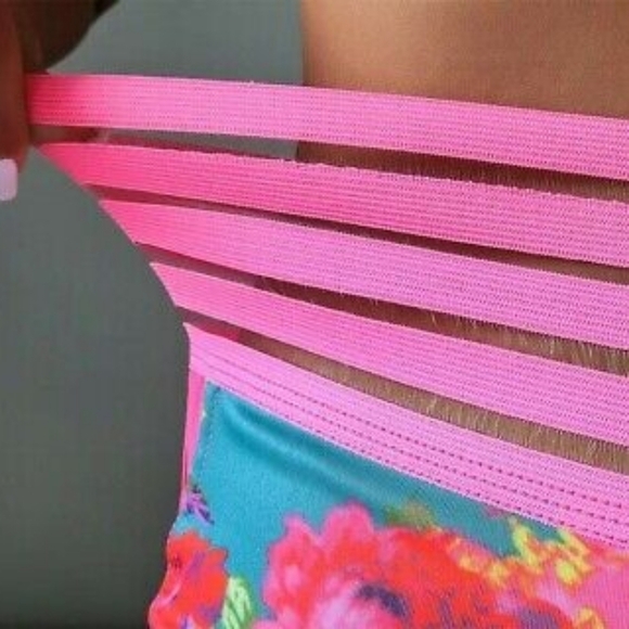 FLUORESCENT Floral Swim Suit, Size Large Top with Size Small Bottom - Picture 3 of 15